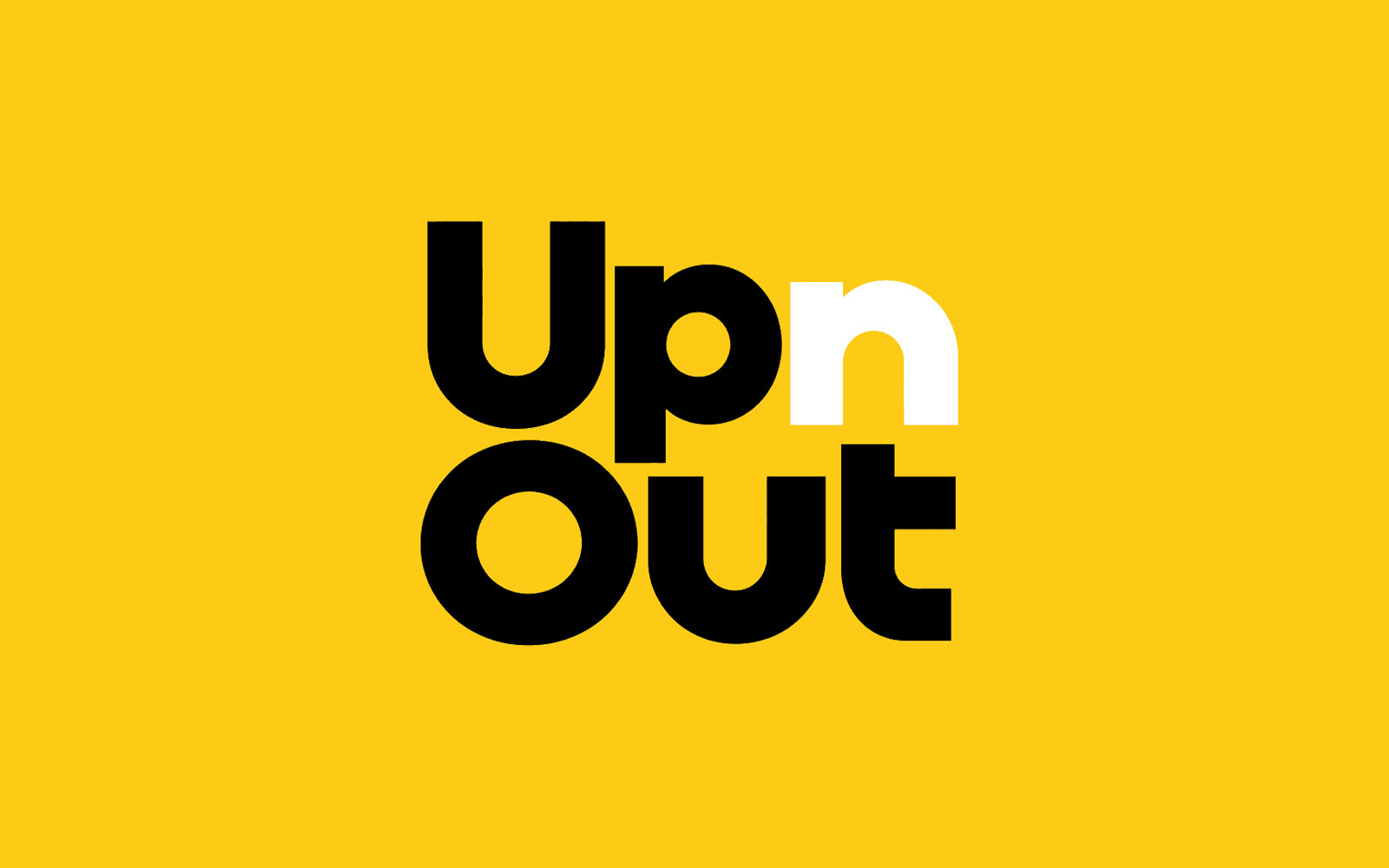 The UpnOut logo in black and white type on a bright yellow background.
