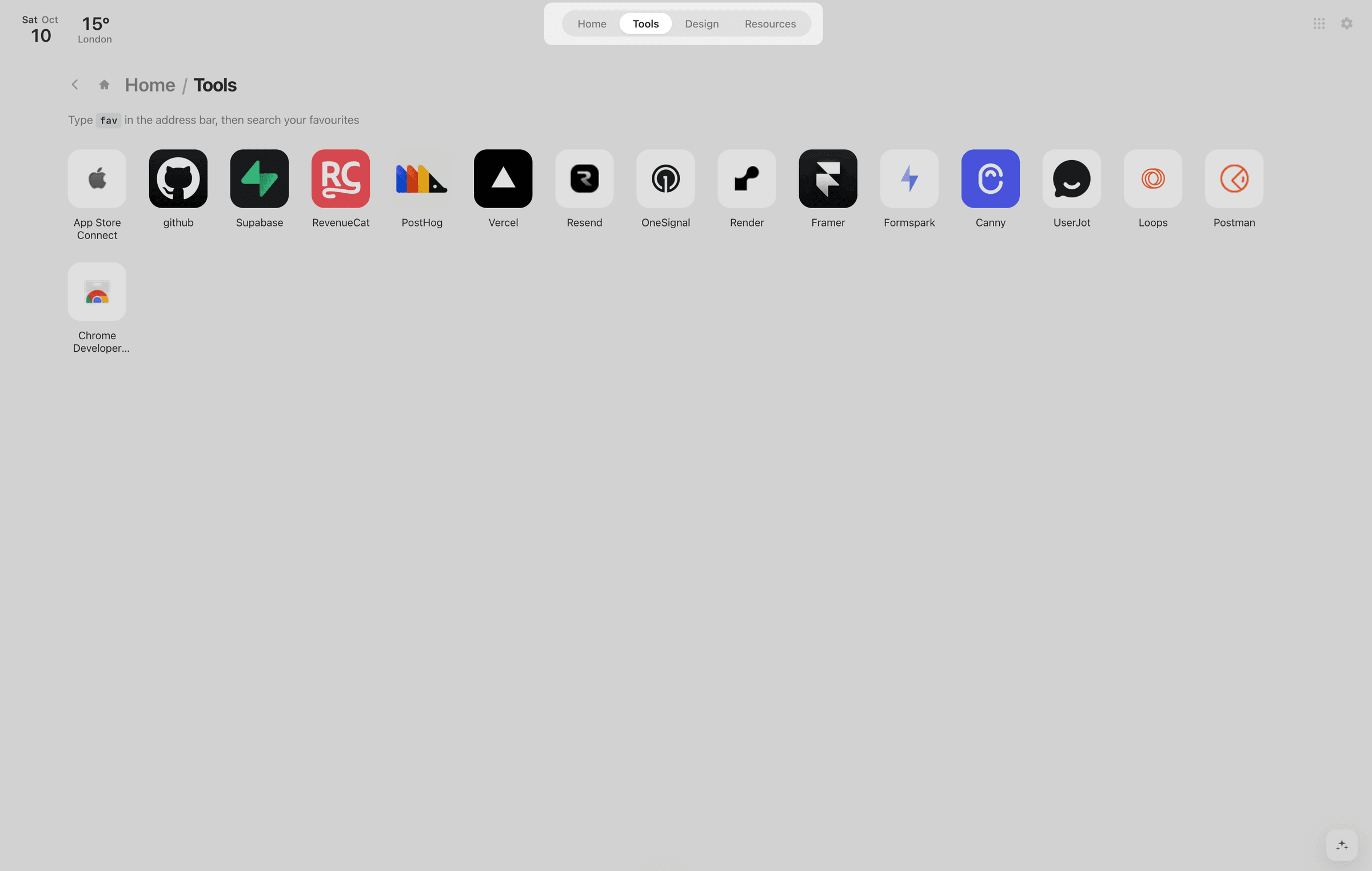 Favourites Spaces navigation for switching between bookmark collections